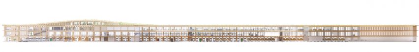 Section drawing of Henning Larsen mass-timber logistics centre