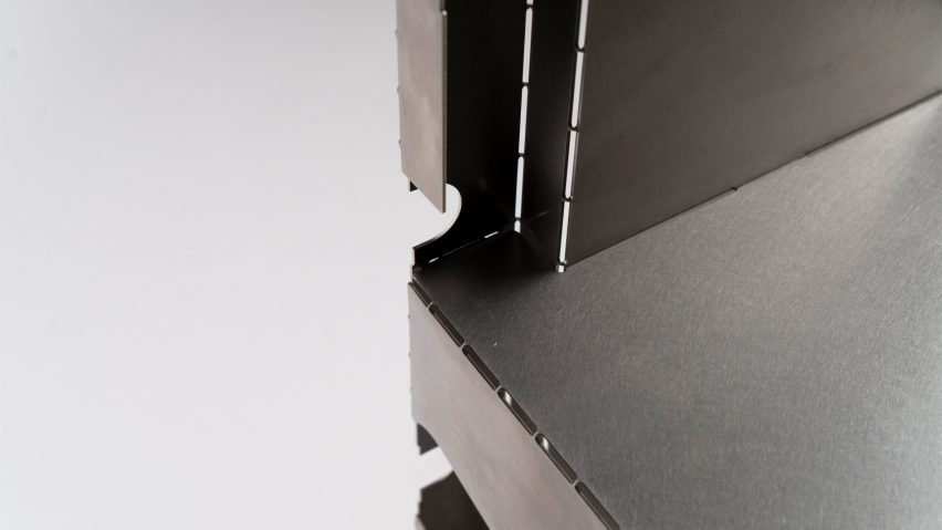 HBMS flat-pack metal shelving by Pierre Salaün