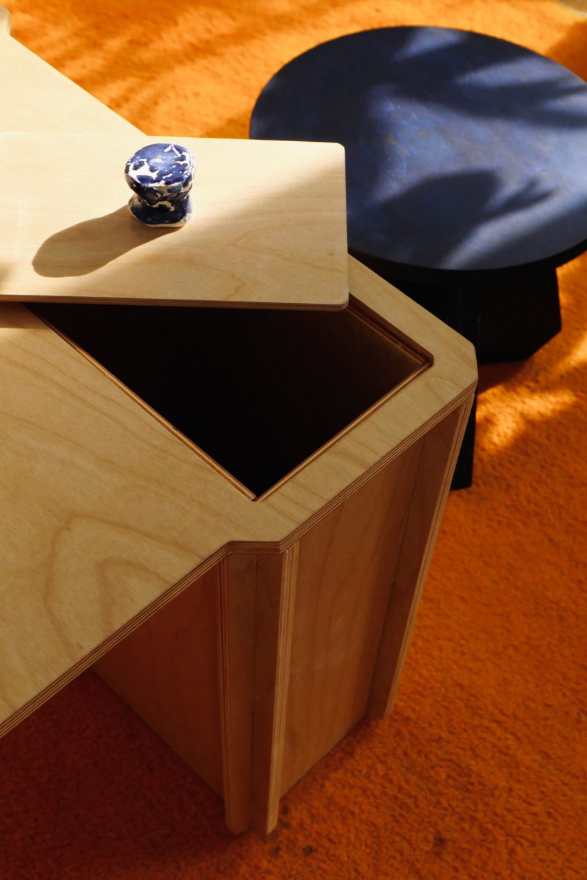 A table with storage in the legs