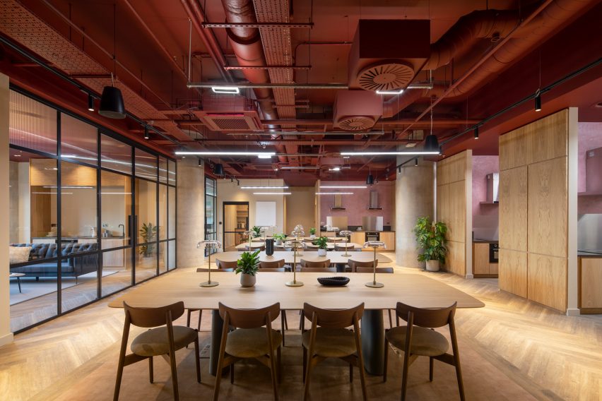 Communal space with a large table a chairs at College Road