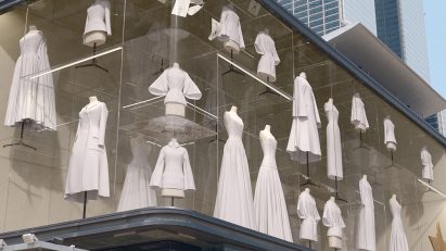 White garments within a window display