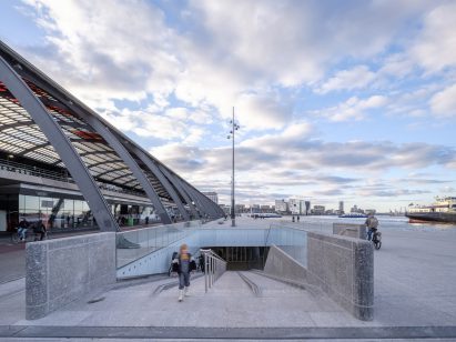 Entrance of IJboulevard bike parking facility by VenhoevenCS Architecture + Urbanism