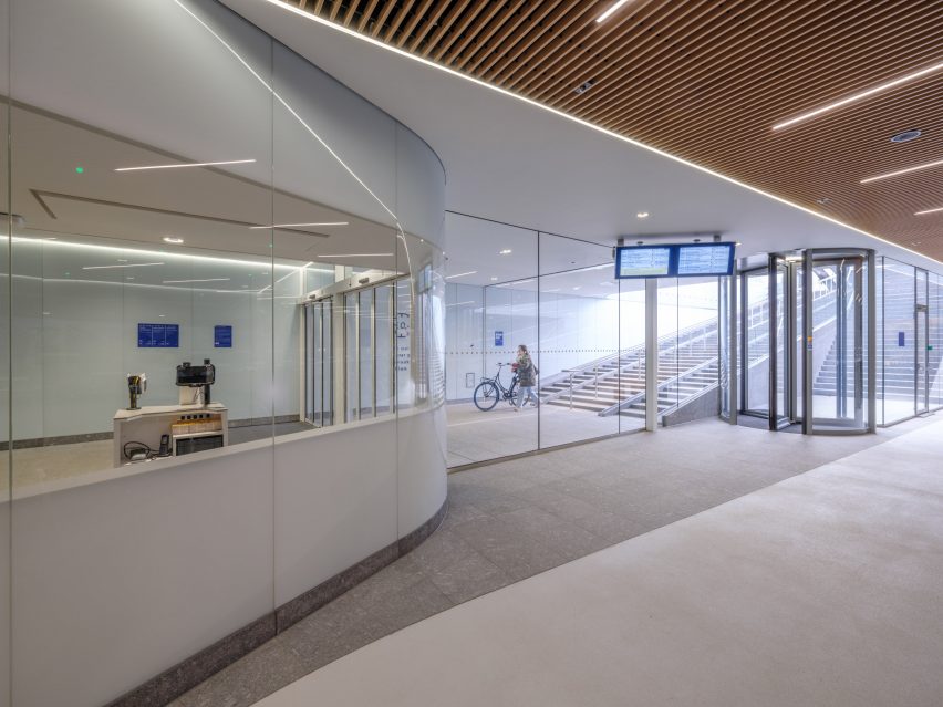 Interior view of IJboulevard bike parking facility by VenhoevenCS Architecture + Urbanism