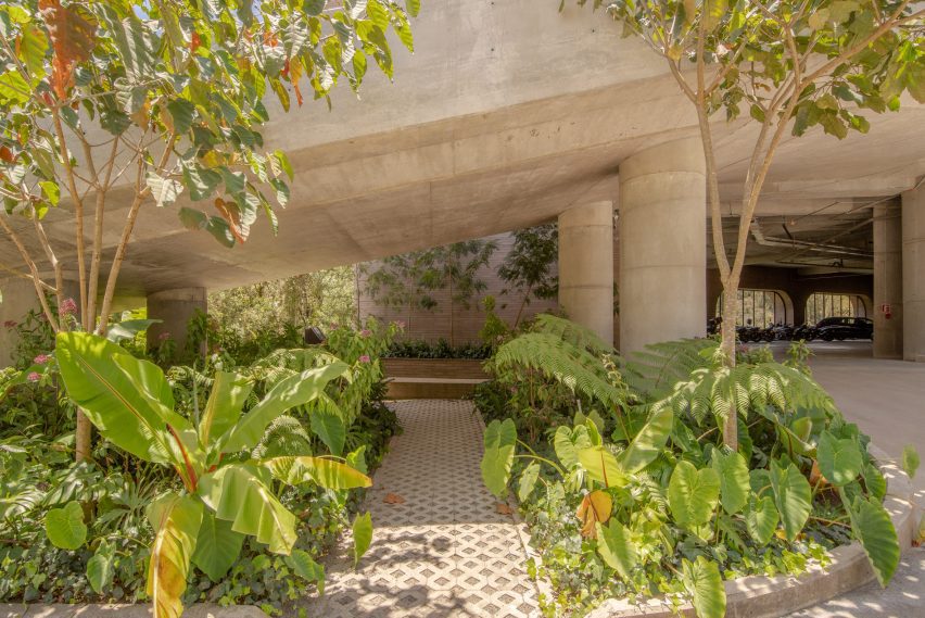 Sloped concrete office building