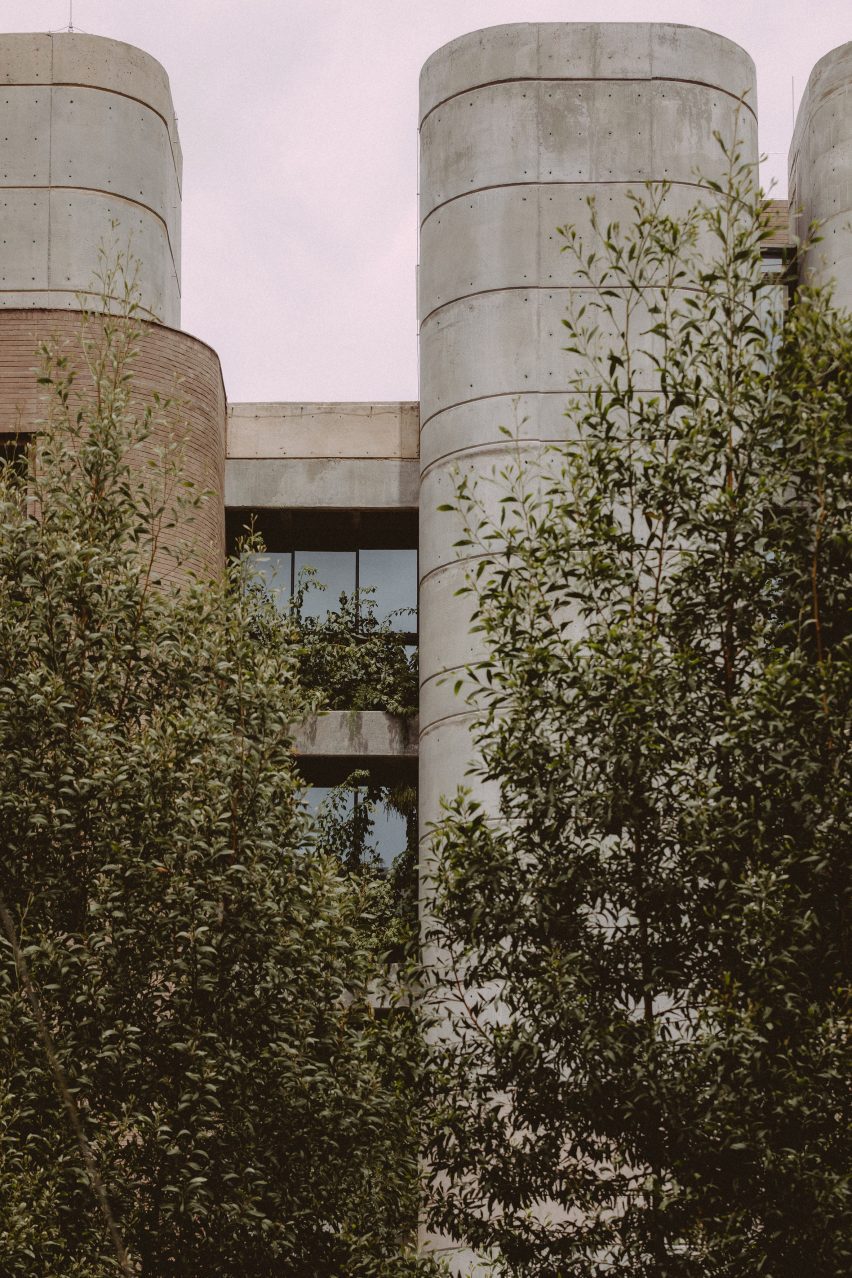 Concrete tubes and windows emerging out of Colombian jungle