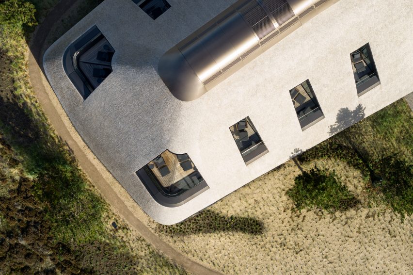 Aerial shot of the thatch roof