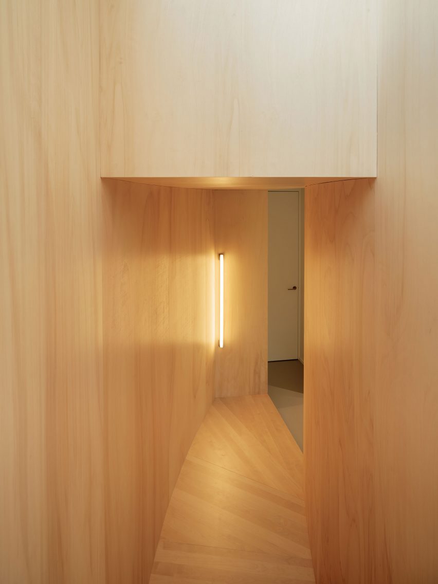 Wood-lined interior of the BEEV home by ISM Architecten