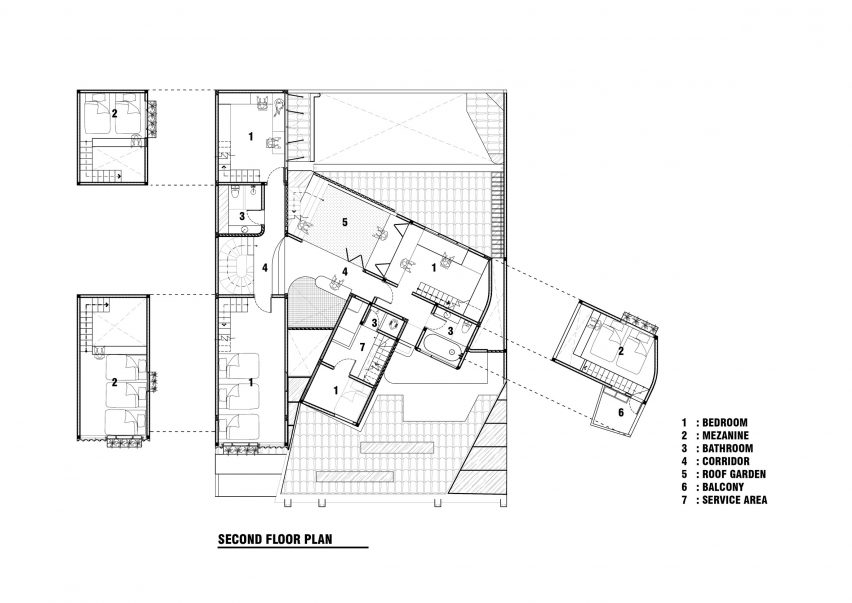 Second floor plan of Distracted House by Ismail Solehudin Architecture