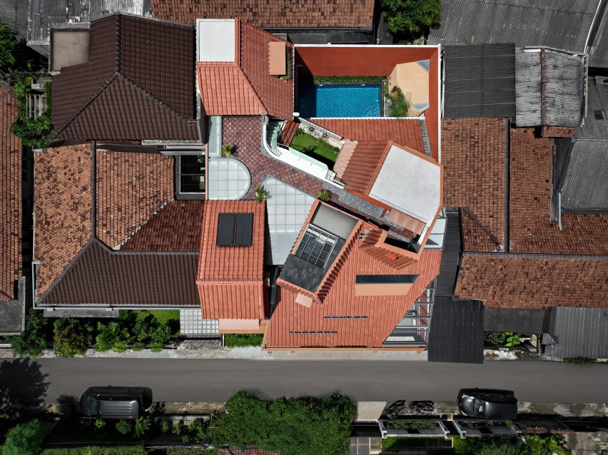 Aerial view of Distracted House in Jakarta by Ismail Solehudin Architecture