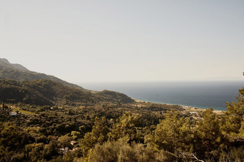 Hillside on a Greek island overlooking the sea