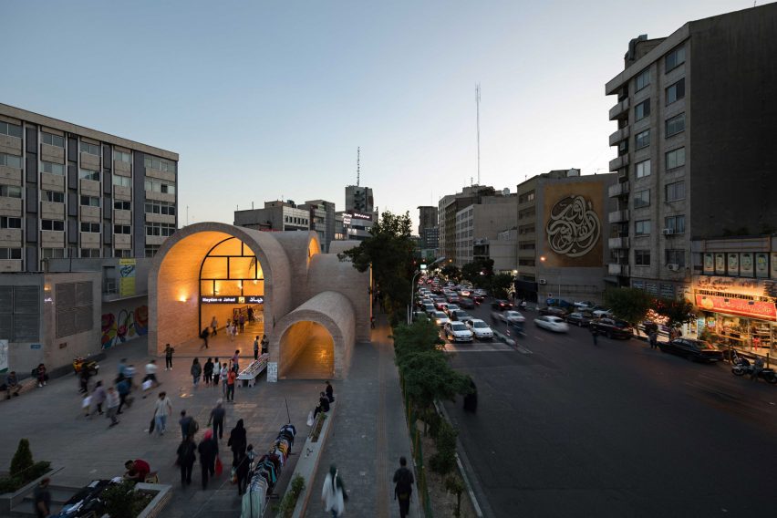 Plaza entrance to the brick vaulted metro station in Tehran by KA Architecture Studio