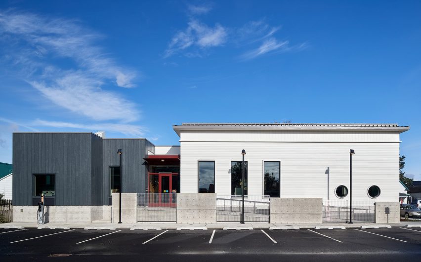 A library made out of small black volume and white volume