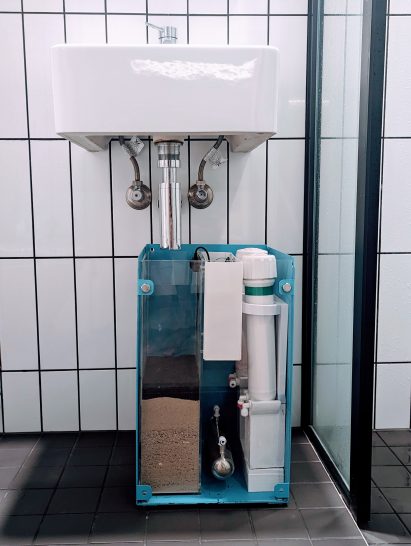 Cycleau at-home grey water treatment system by Laero under a sink