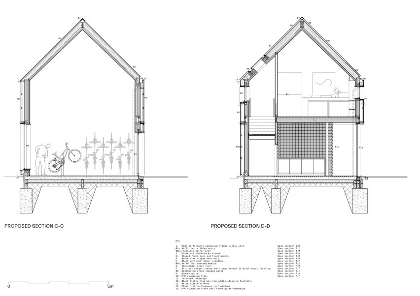 Section drawing of Loader Monteith charred timber office and residence