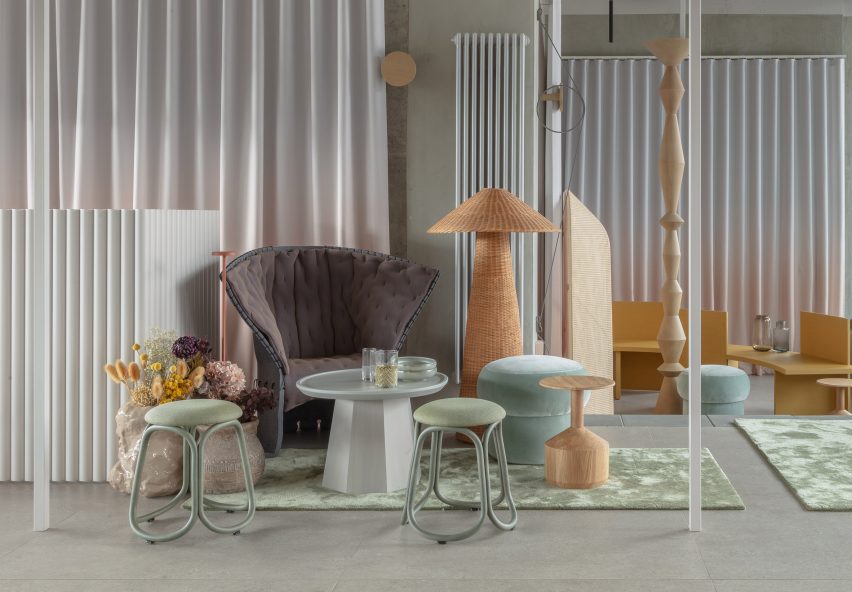 Curtains fade from grey to blush