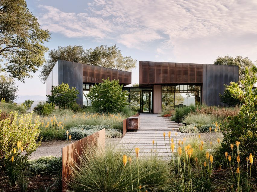 A house among California plants