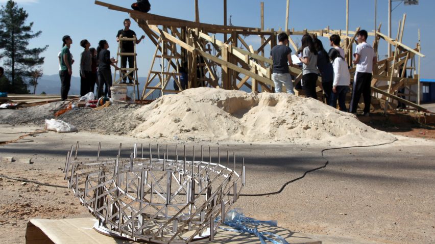 University of Hong Kong students building an installation