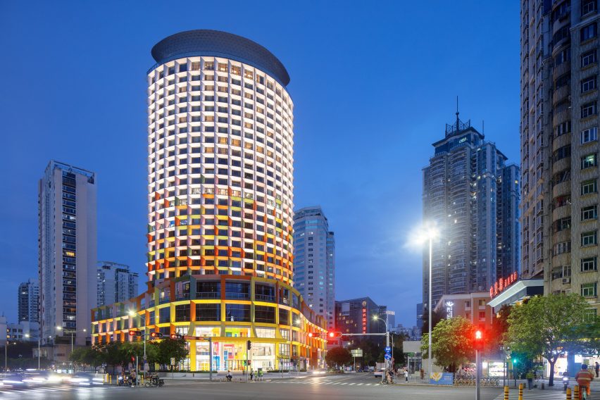 Shenzhen Women and Children's Centre by MVRDV lit up at night