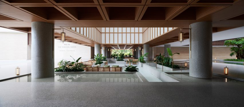 Water courtyard at the Sanya Wellness Retreat hotel in Hainan by Neri&Hu
