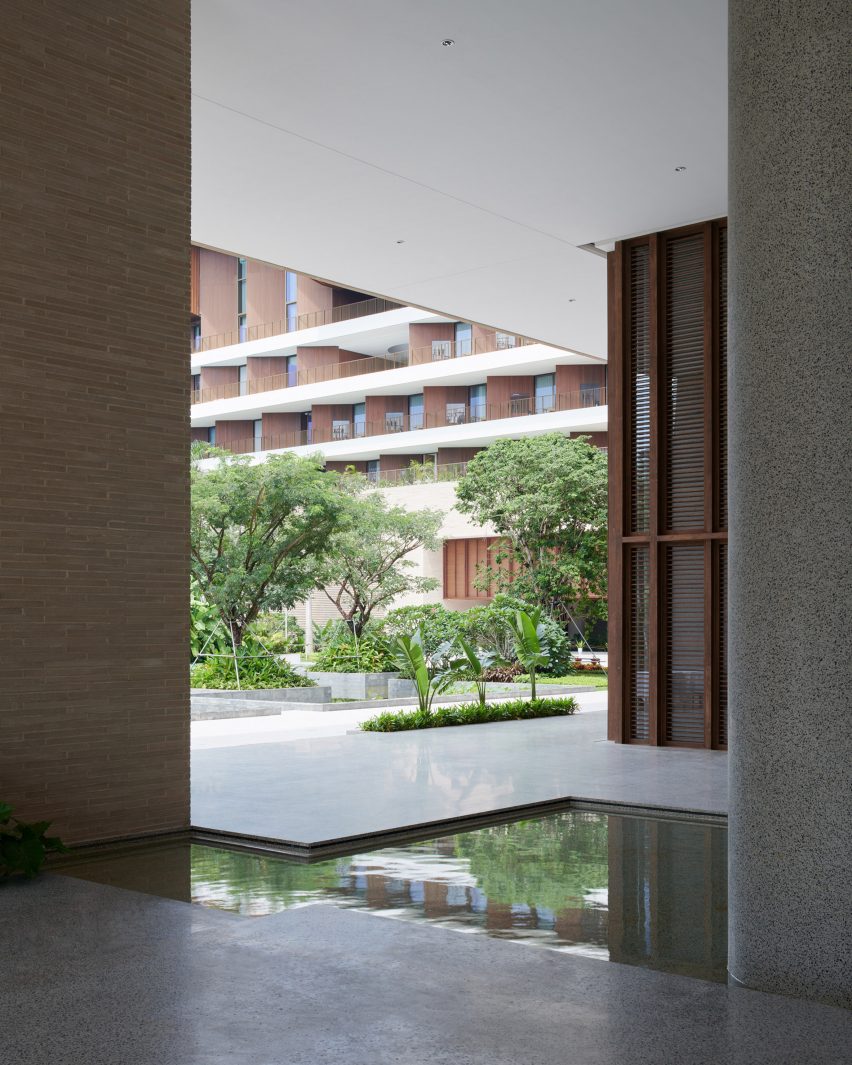 Water courtyard at the Sanya Wellness Retreat hotel in Hainan by Neri&Hu