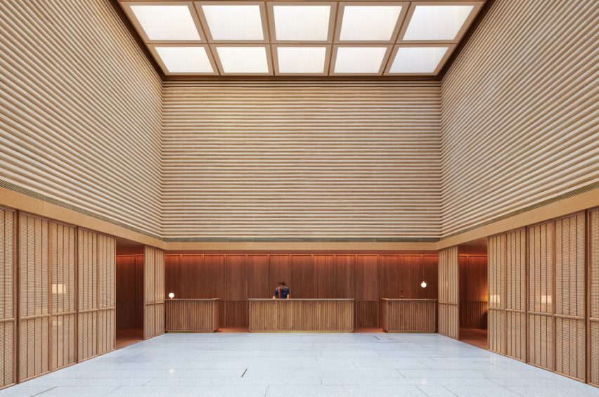 Timber-lined hotel interior
