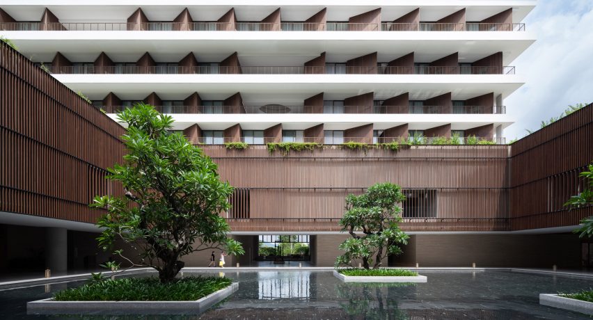 Water courtyard at the Sanya Wellness Retreat hotel in Hainan by Neri&Hu