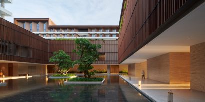Water courtyard at the Sanya Wellness Retreat in Hainan by Neri&Hu