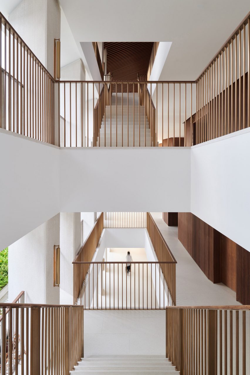 Interior staircase at the Sanya Wellness Retreat hotel in Hainan by Neri&Hu