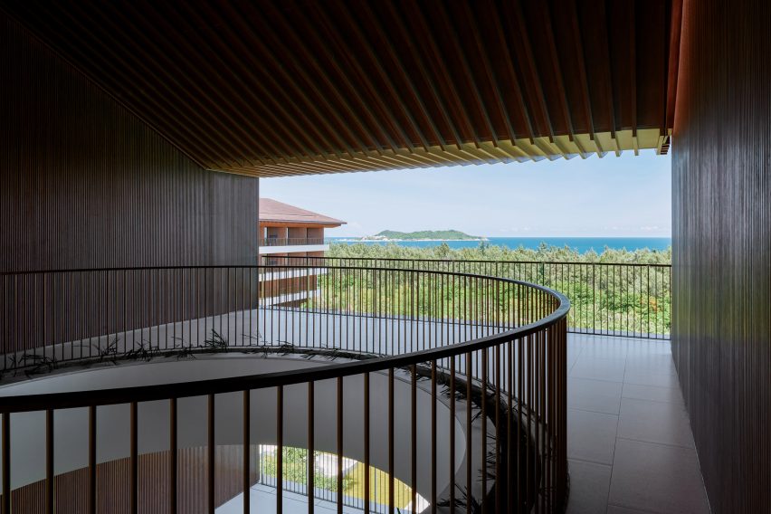 Balcony at the Sanya Wellness Retreat hotel in Hainan by Neri&Hu
