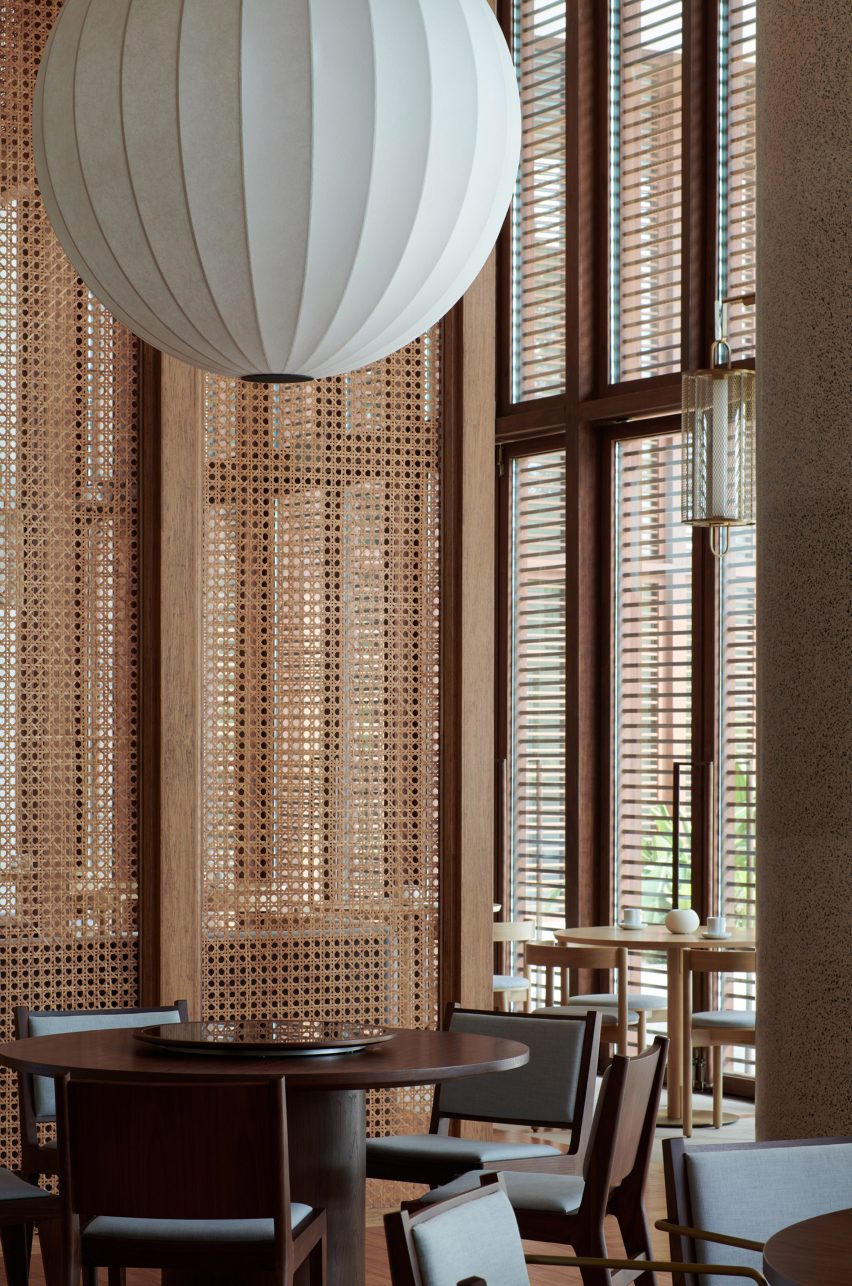 Hotel interior with rattan screens