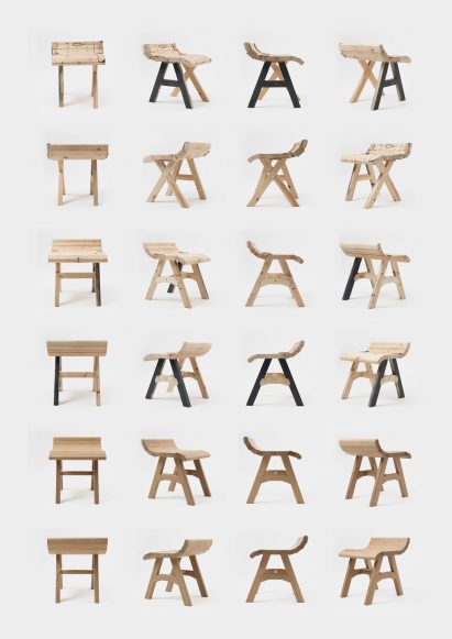 Photograph showing six rows photographs showing four views of each chair