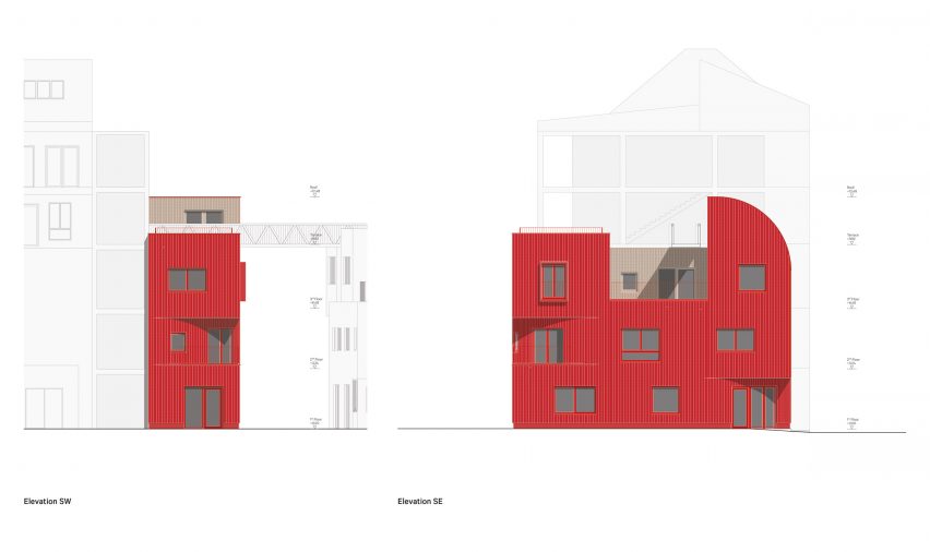 Elevation drawings of the Haus 2+ office building by Office ParkScheerbarth