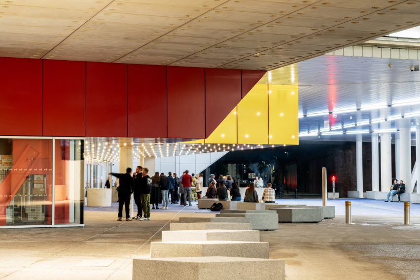 Foyer with concrete seating at Aviva Studios