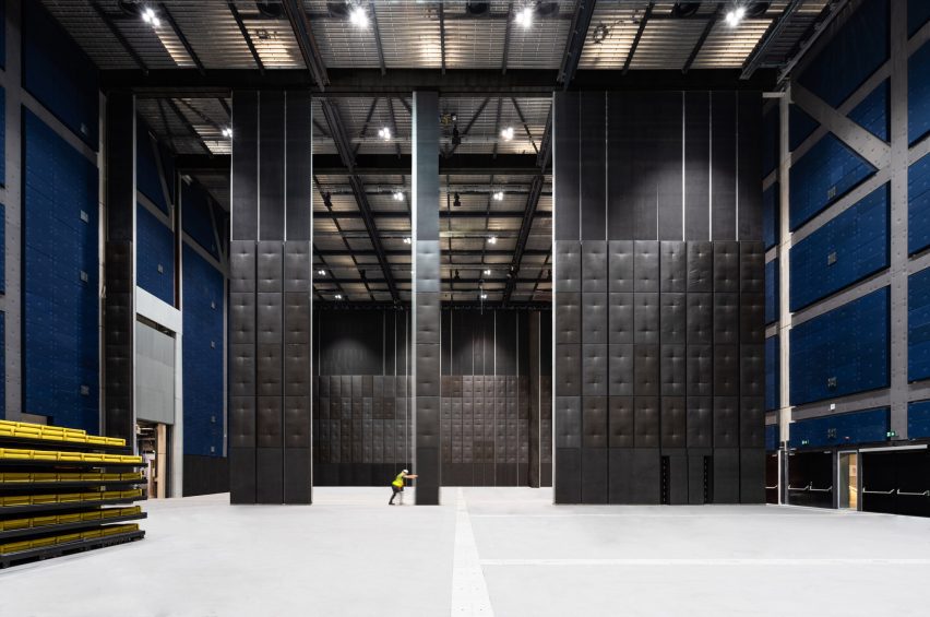 Sliding acoustic wall at the Warehouse in Aviva Studios by OMA