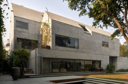 The concrete facade of Prism House
