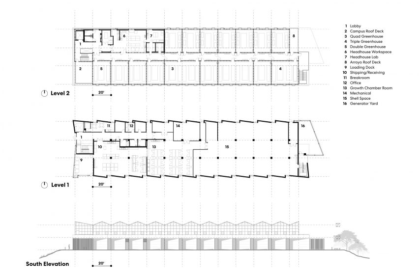 Floor plans of Riverside 1 Perkins&Will California greenhouse