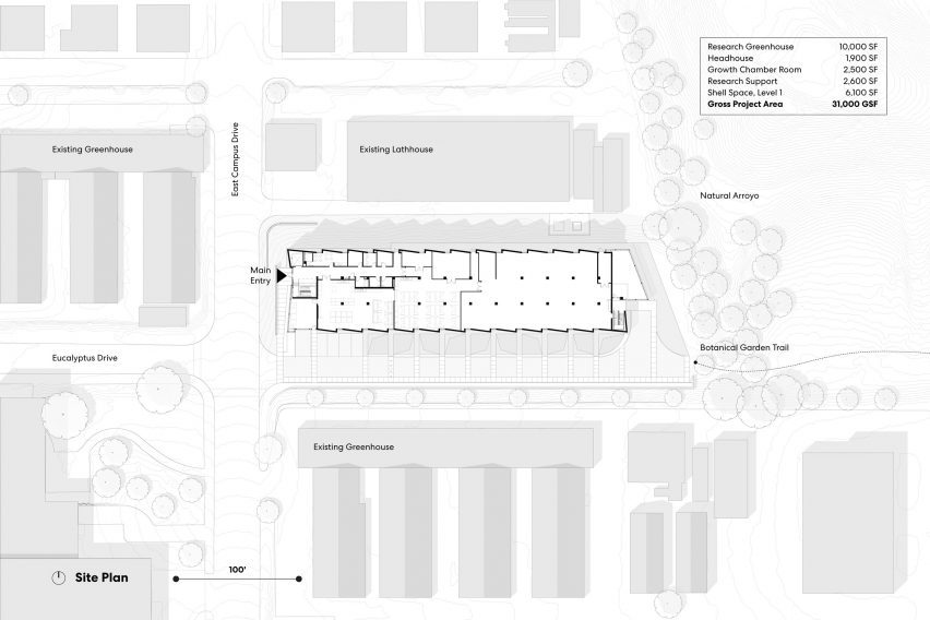 Floor plans of Riverside 1 Perkins&Will California greenhouse