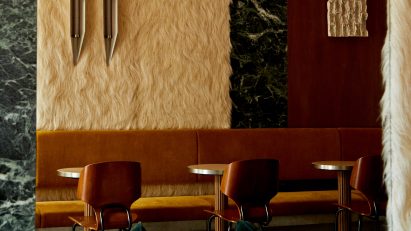 Giampiero Tagliaferri lines Aspen coffee bar with green marble and faux fur