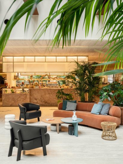 Lounge seating in front of restaurant counter
