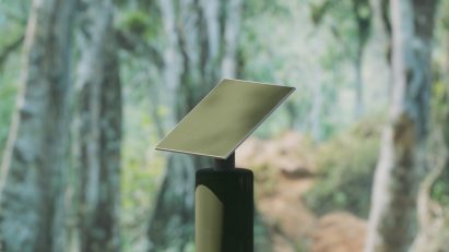 Solar Lookout wildfire detection system situated in a forest