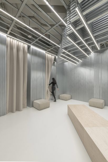 Changing rooms framed by steel walls
