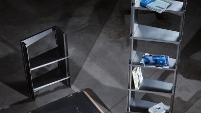HBMS flat-pack metal shelving by Pierre Salaün