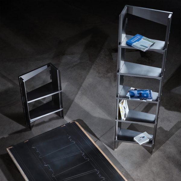 HBMS flat-pack metal shelving by Pierre Salaün