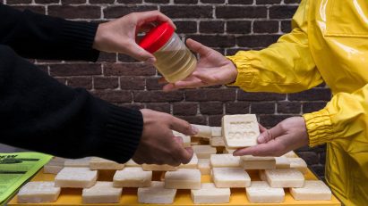 Piss Soap project by Arthur Guilleminot at Het Nieuwe Instituut's New Store 1.0 pop-up at Dutch Design Week