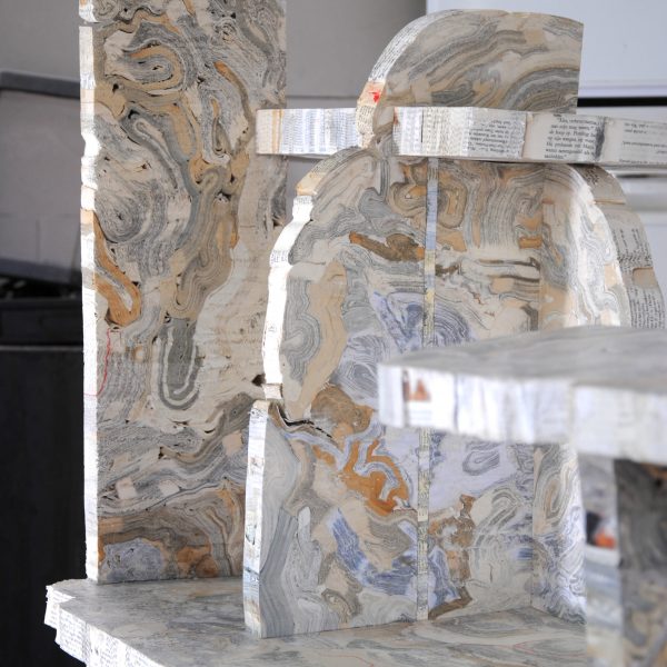 Close-up of Transformed Remnants furniture made from second-hand books by Willem Zwiers, on show as part of the Design Academy Eindhoven graduate show at Dutch Design Week 2023