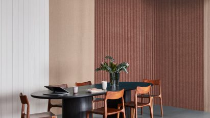 Three shades of brown acoustic wall panels by Woven Image