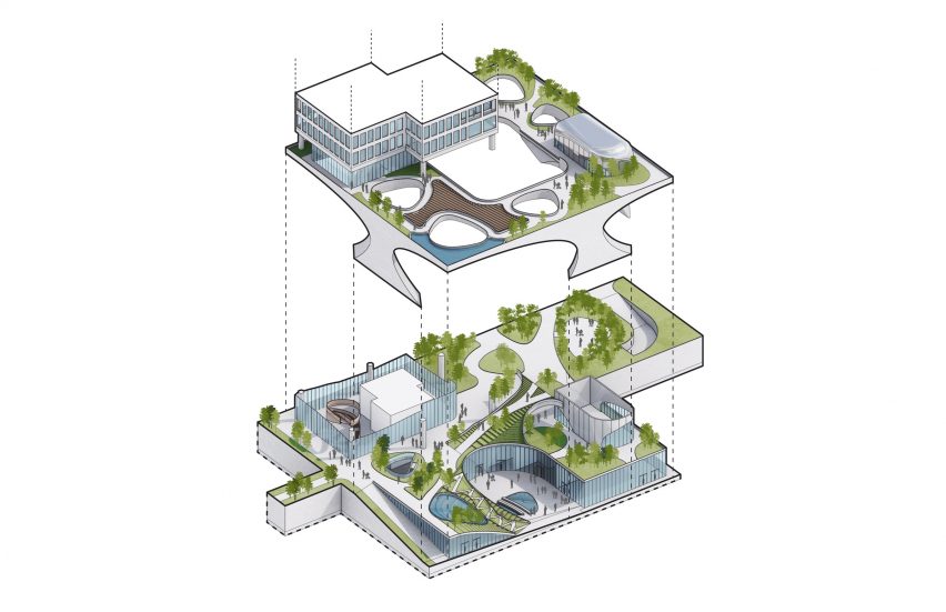 Podium diagram of Terrarium Cheong-Dam by ODA