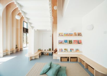 Area with low benches inside The Nest nursery