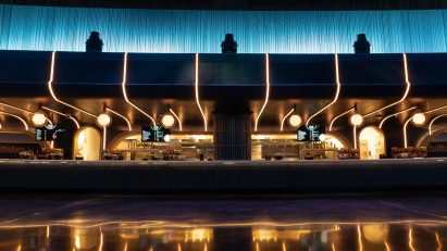 Long bar with lighting installations