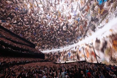 Nevada Ark by Es Devlin being shown behind U2 performing at Las Vegas sphere